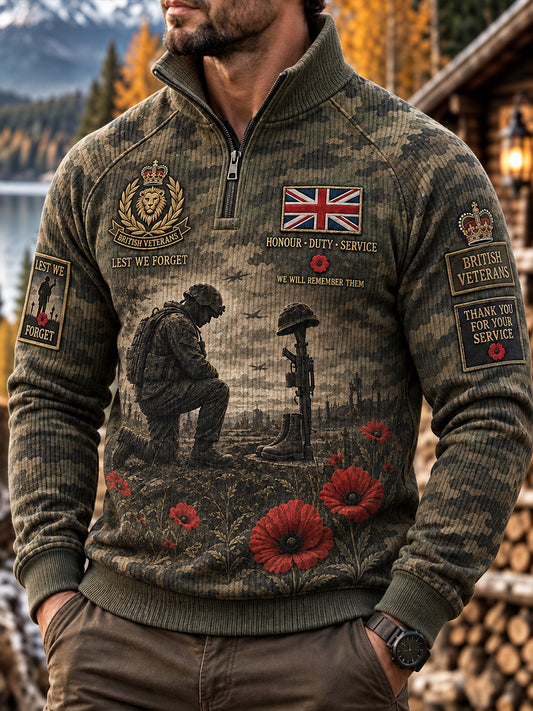 Men's Remembrance Day Print Raglan-Sleeve Mock-Neck Sweatshirt