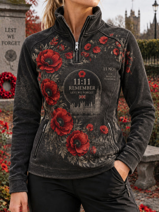 Women's British Remembrance Day Printed Zipper Sweatshirt
