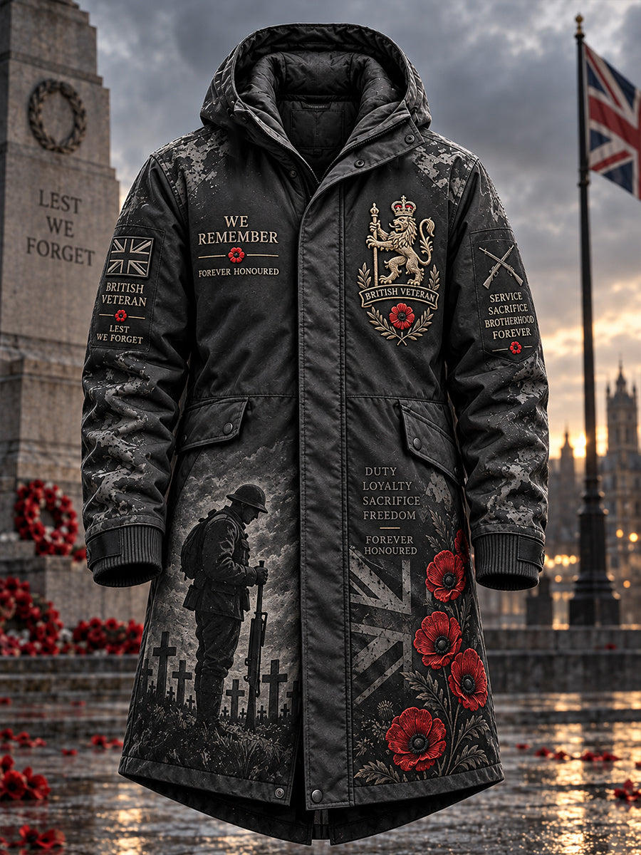 Men's Remembrance Day Print Longline Hooded Windbreaker