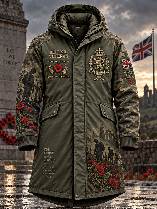 Men's Remembrance Day Print Longline Hooded Windbreaker