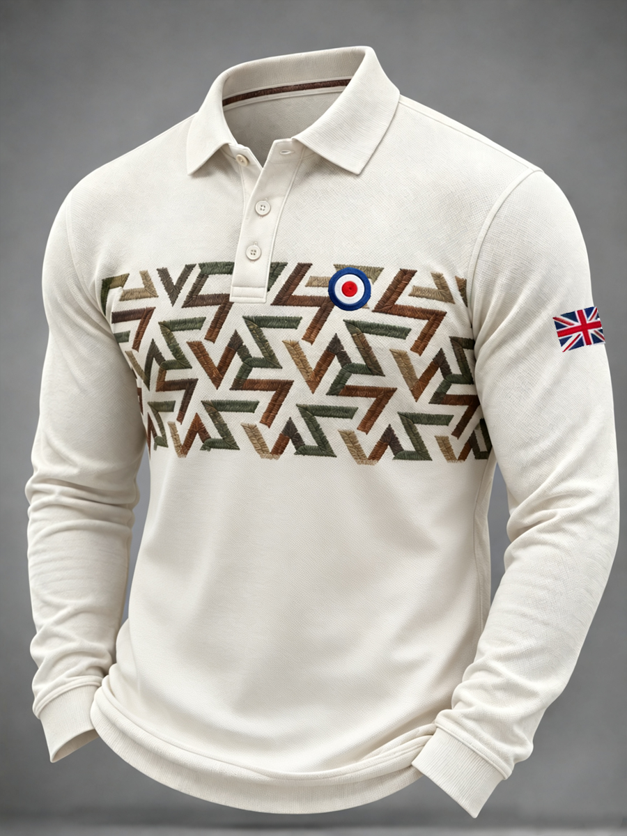 Men's UK Music Lover Mods Culture Printed long sleeve polo