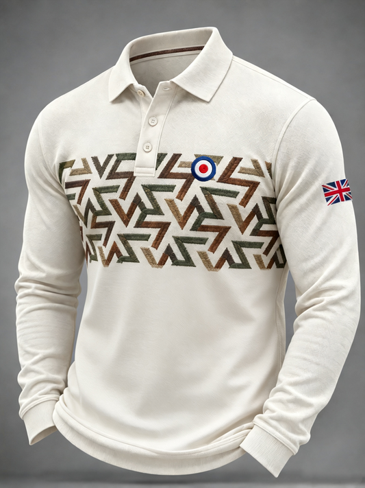 Men's UK Music Lover Mods Culture Printed long sleeve polo