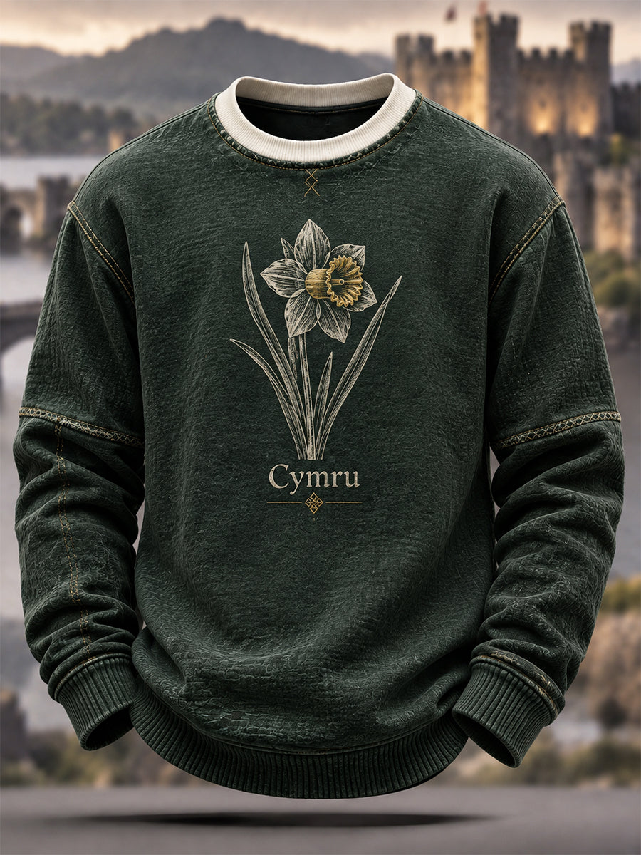 Men's Welsh Cultural Element Art Print Crew Neck Sweatshirt