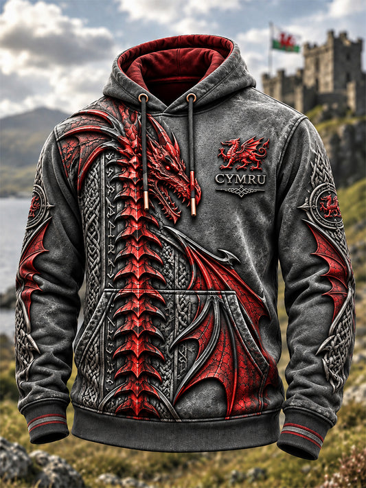 Men's Welsh Cultural Element Art Print Hooded Sweatshirt