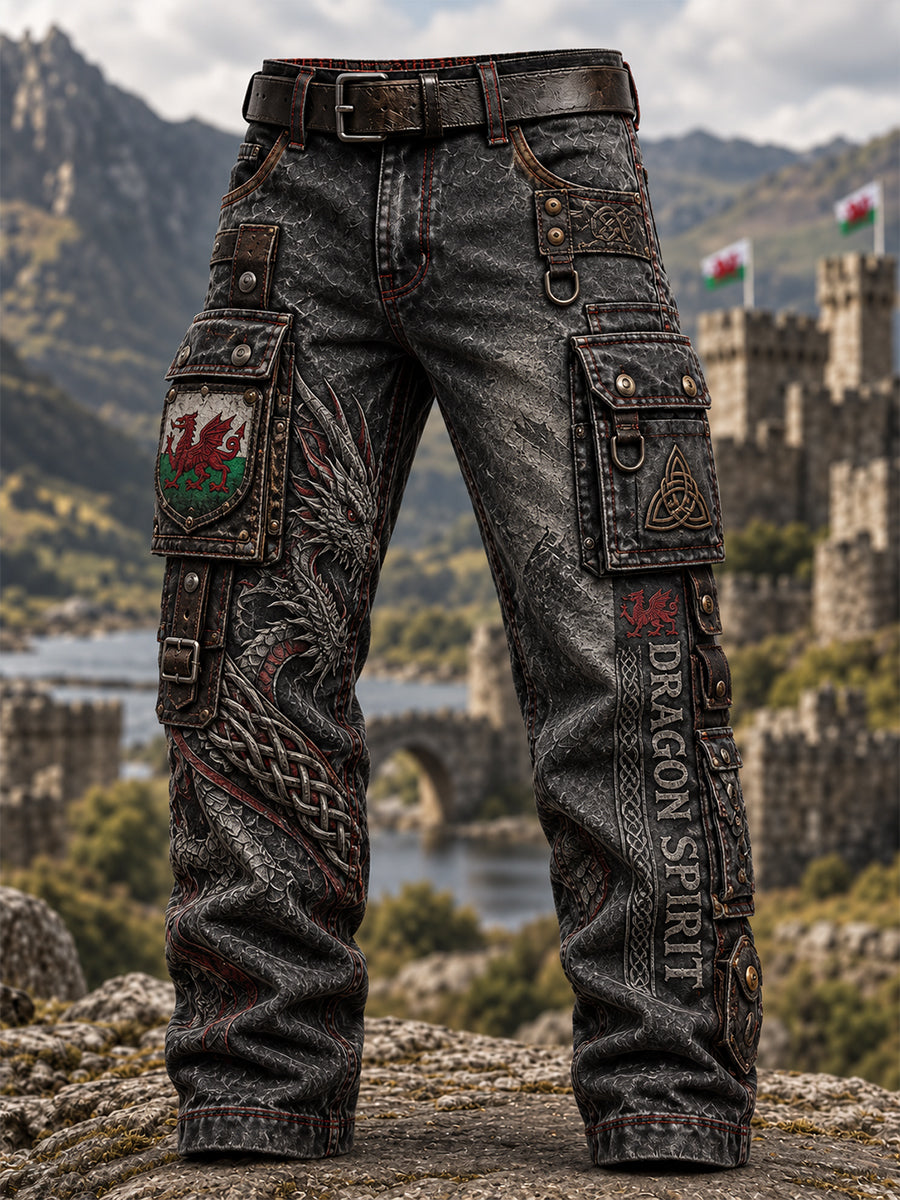 Men's Welsh Cultural Element Art Print Casual Work Trousers