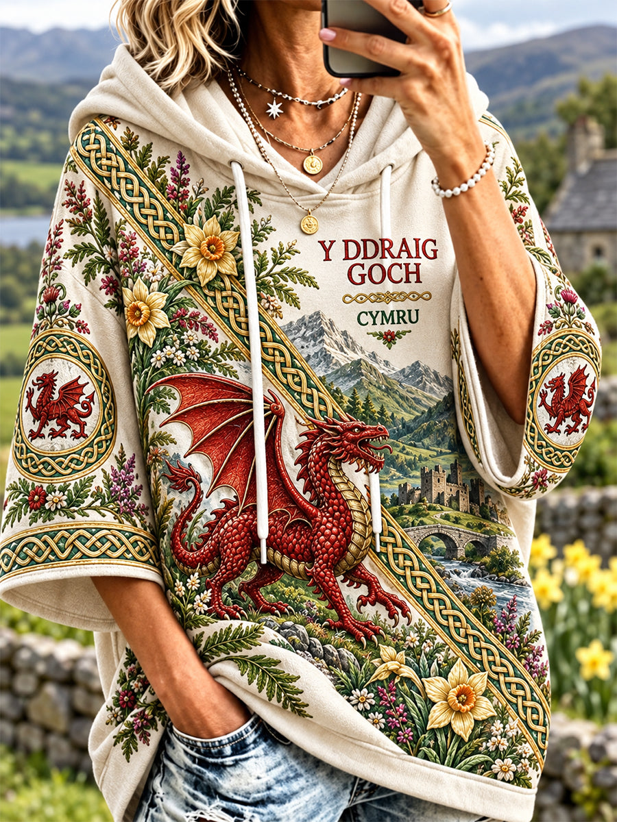 Women's Welsh Cultural Element Art Print Hooded Sweatshirt