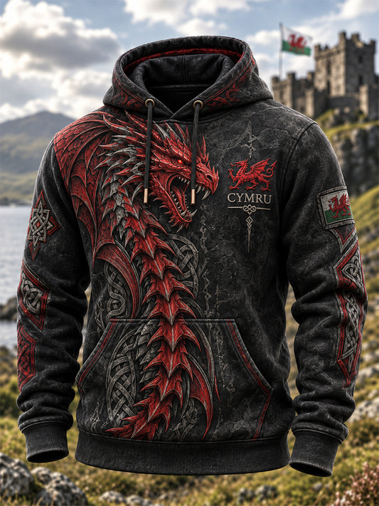Men's Welsh Cultural Element Art Print Hooded Sweatshirt