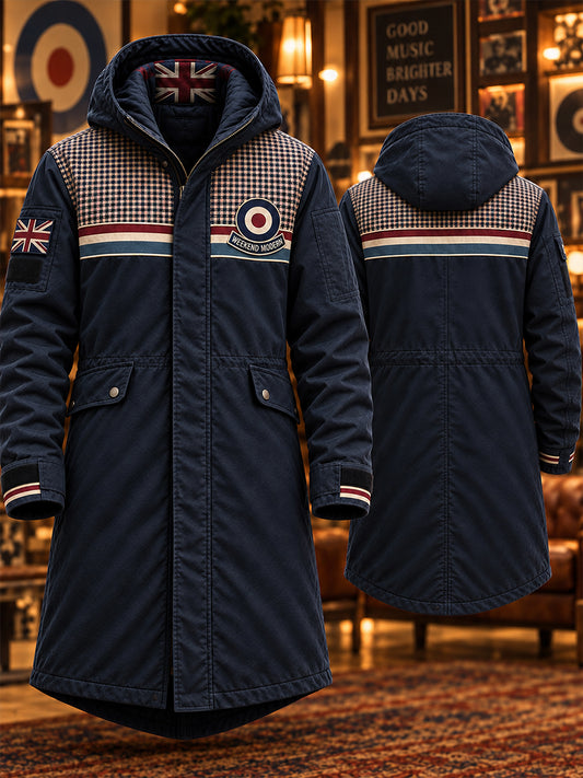 Men's Uk Paul Weller Mod Culture Printed Hooded Long Coat