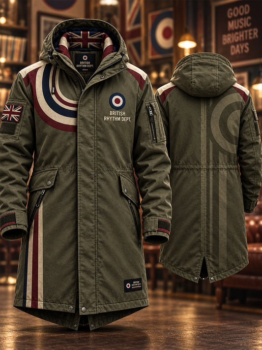 Men's Uk Paul Weller Mod Culture Printed Hooded Long Coat