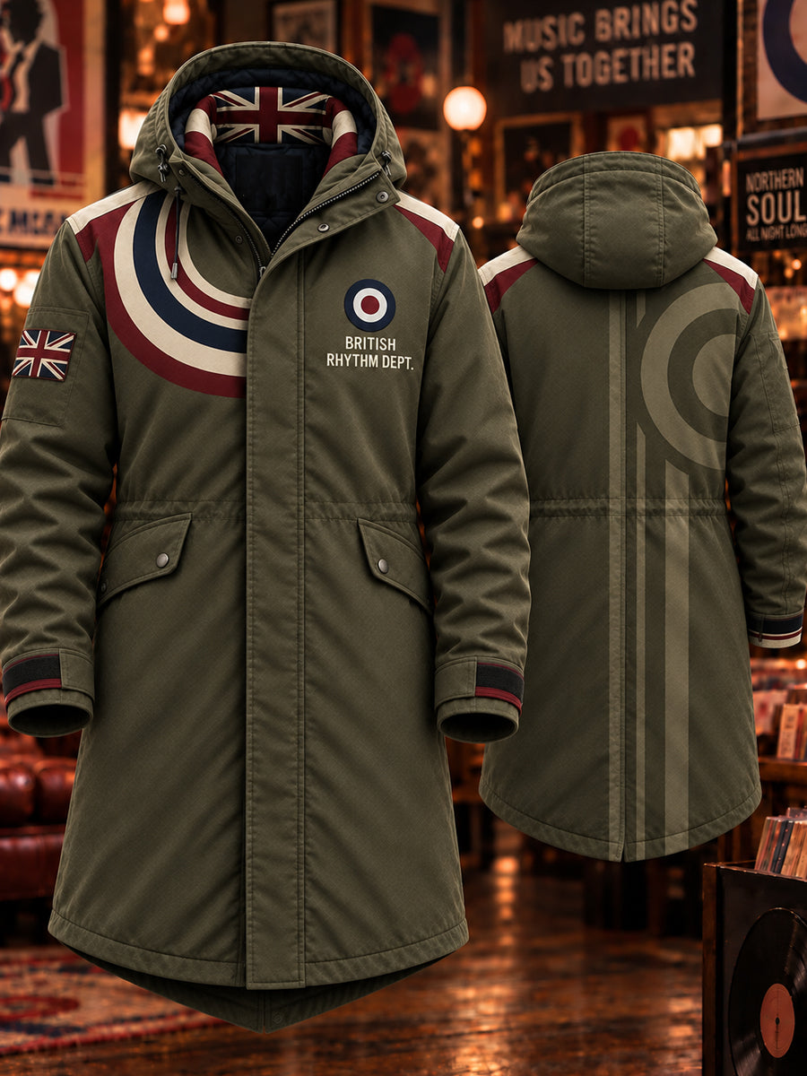 Men's Uk Paul Weller Mod Culture Printed Hooded Long Coat