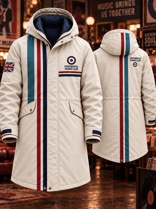 Men's Uk Paul Weller Mod Culture Printed Hooded Long Coat