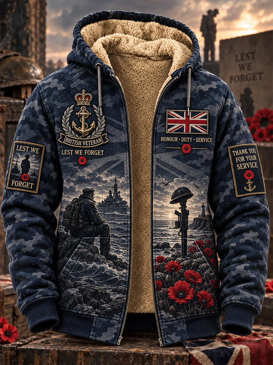 Men's Remembrance Day Lest We Forget Fleece-Lined Zipper Hoodie