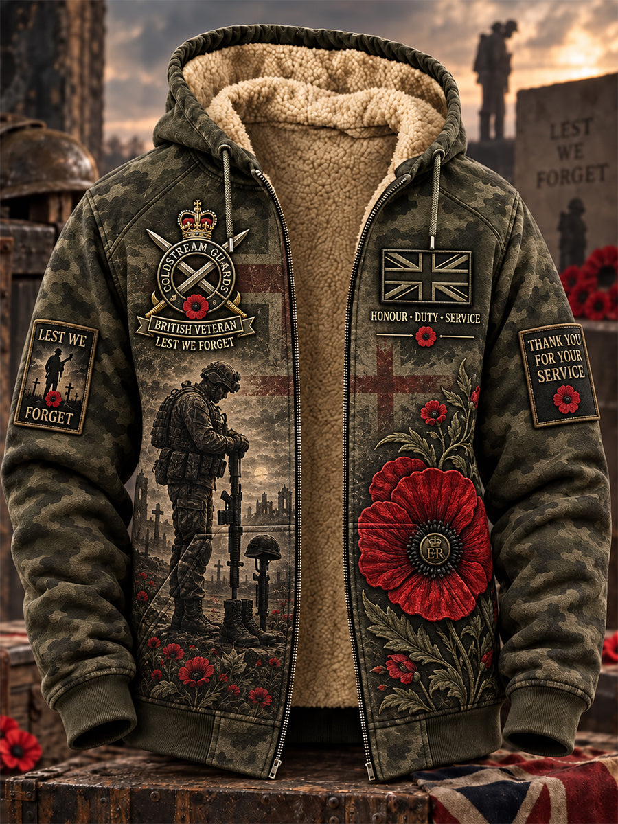Men's Remembrance Day Lest We Forget Fleece-Lined Zipper Hoodie