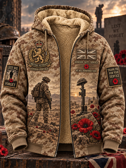 Men's Remembrance Day Lest We Forget Fleece-Lined Zipper Hoodie