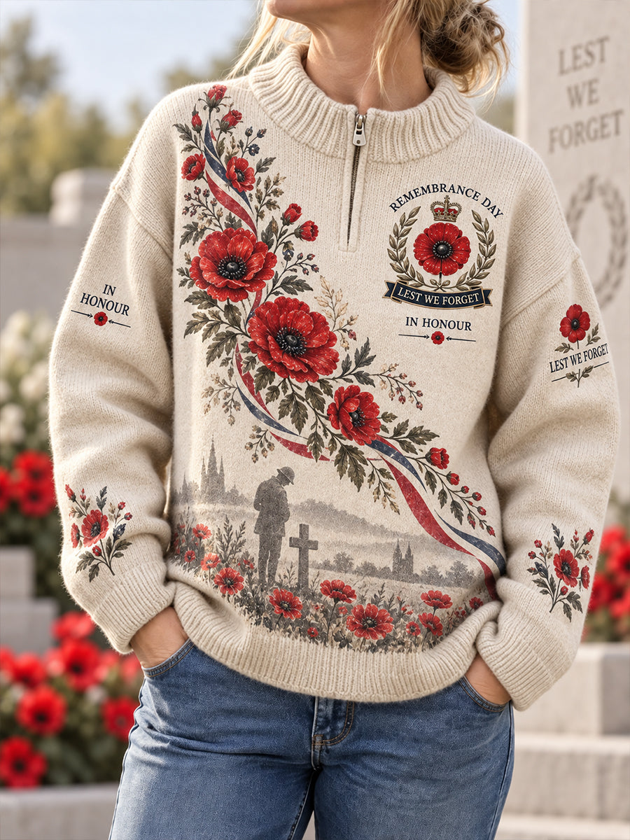 Women's Remembrance Day Veteran Commemorative Print Turtleneck Sweatshirt