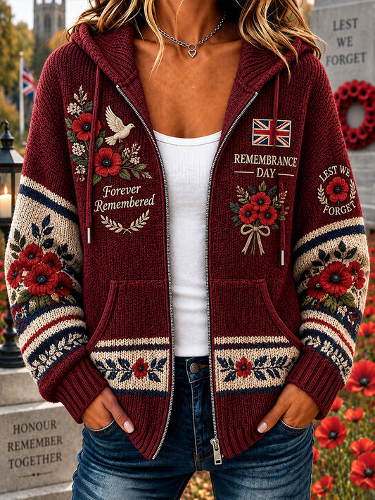 Women's Remembrance Day Veteran Commemorative Print Knit Hoodie