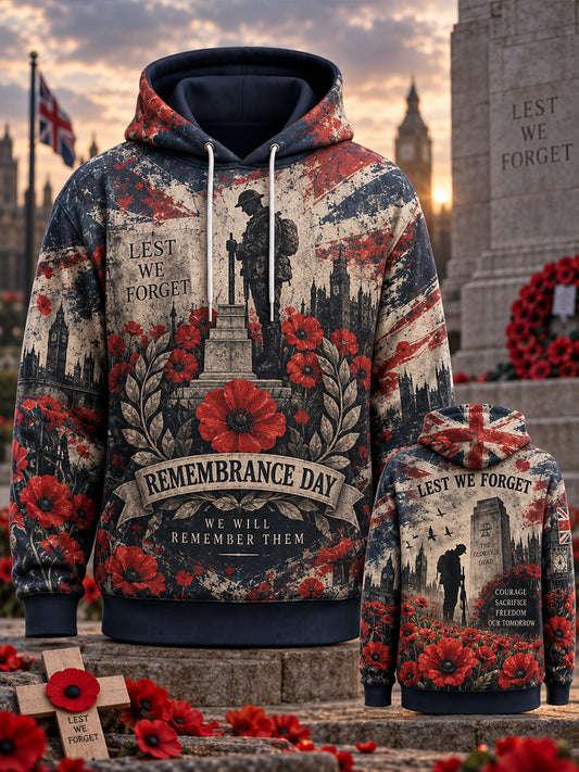 Men's Remembrance Day Veteran-Themed Graphic Hoodie