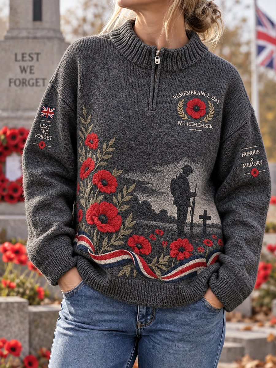 Women's Remembrance Day Veteran Commemorative Print Turtleneck Sweatshirt