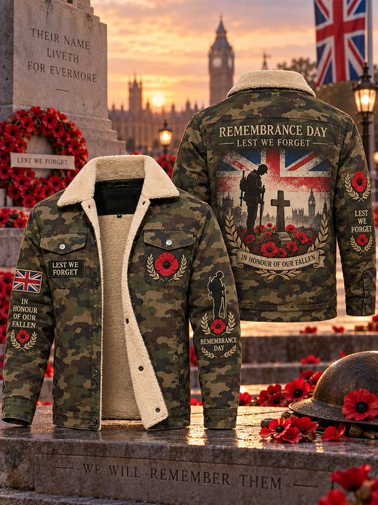 Men's Fleece-Lined Hoodie With Remembrance Day Veteran-Themed Print
