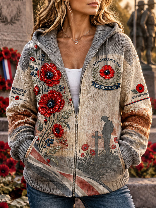 Women's Remembrance Day Veteran Commemorative Print Knit Hoodie