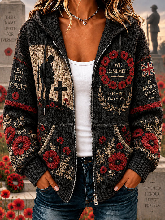 Women's Remembrance Day Veteran Commemorative Print Knit Hoodie