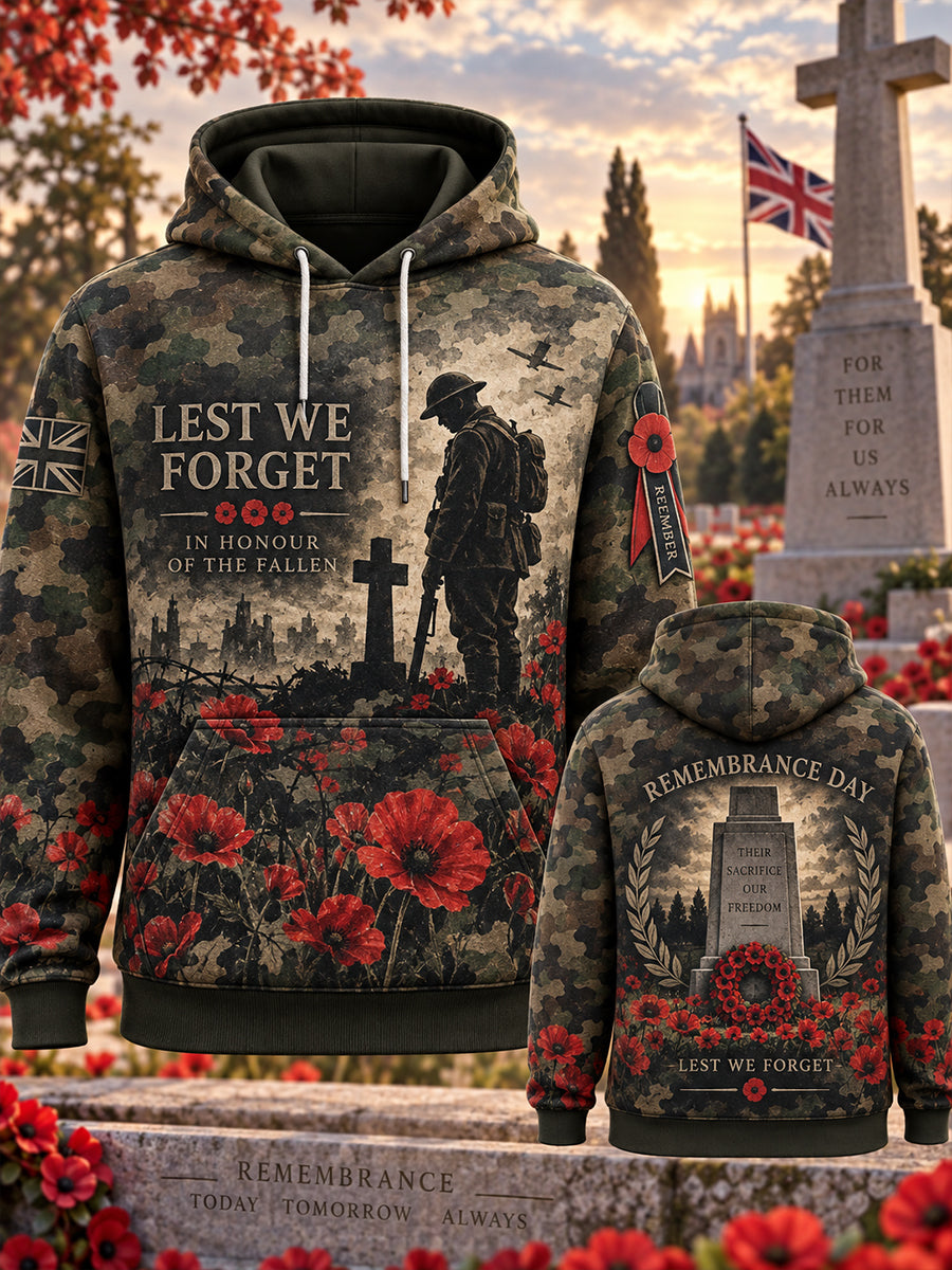Men's Remembrance Day Veteran-Themed Graphic Hoodie