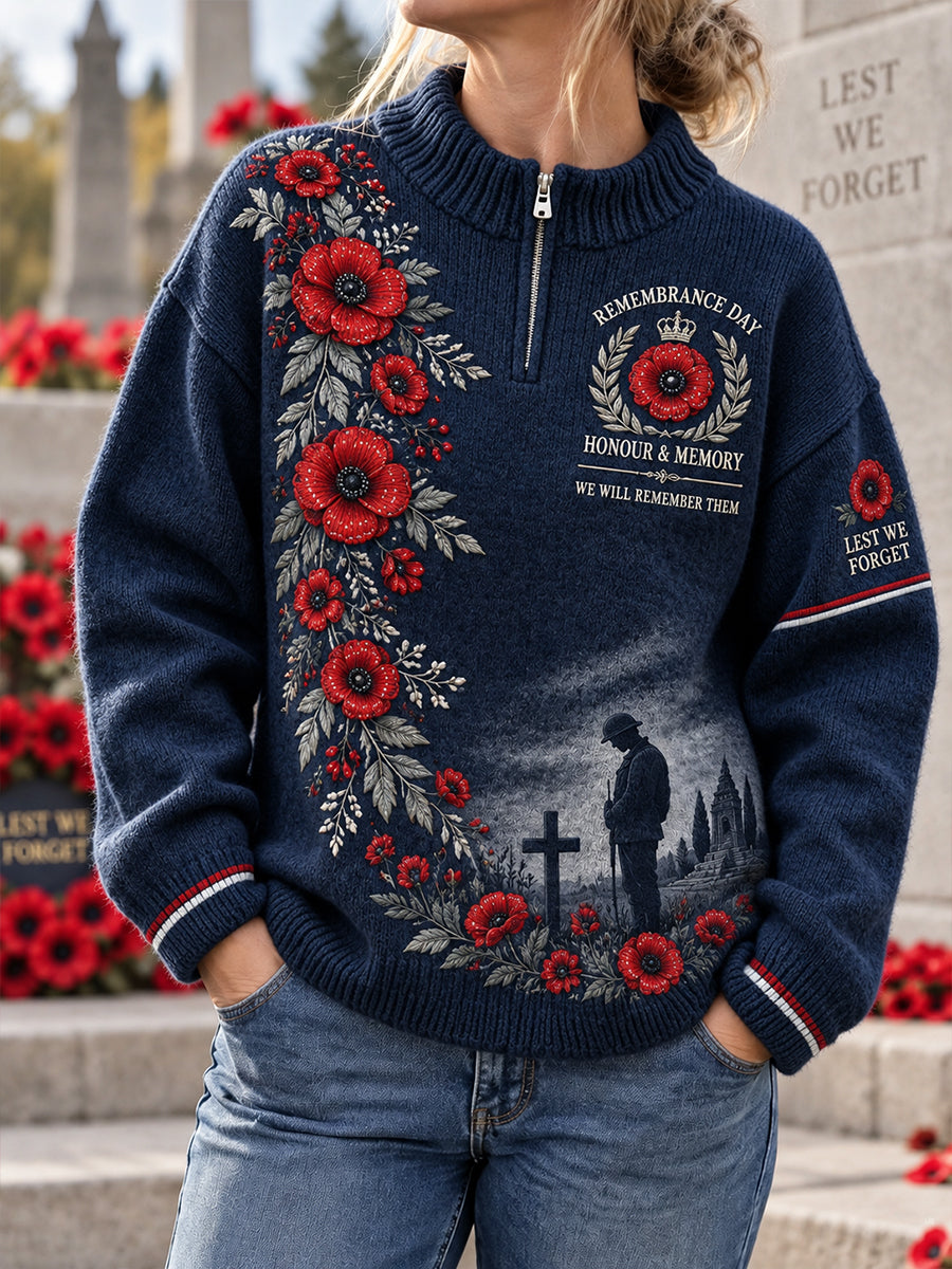 Women's Remembrance Day Veteran Commemorative Print Turtleneck Sweatshirt