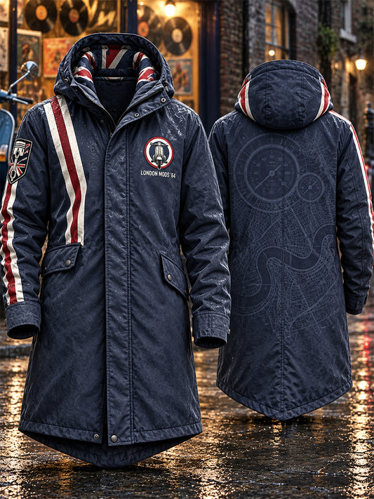 Men's Mods Culture UK Music Lover Business Style Printed Long Coat