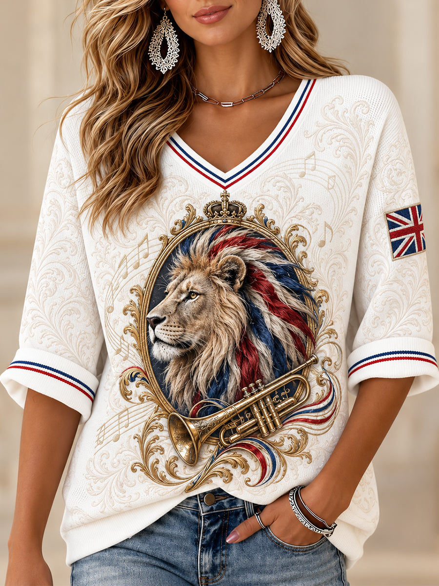 Women's Mods Culture UK Music Lover Business Style V-neck Short Sleeve T-shirt