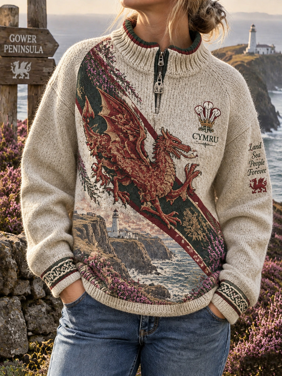Women's  Vintage British Wales Printed Imitation Cashmere Sweater
