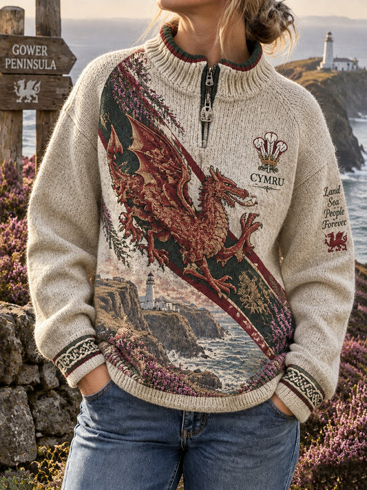 Women's  Vintage British Wales Printed Imitation Cashmere Sweater
