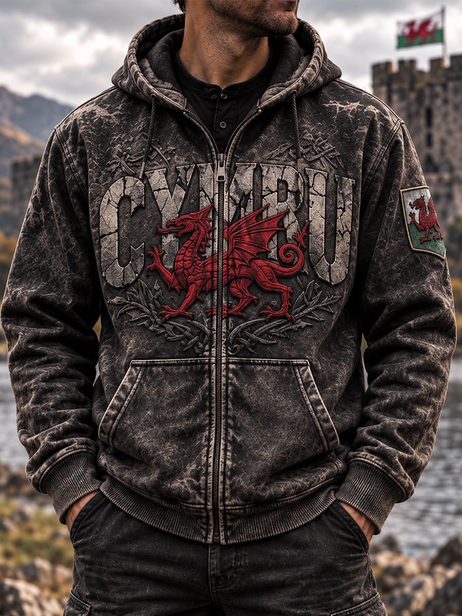 Men's Wales UK Casual Zipper Hooded Jacket