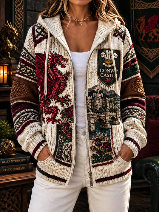 Women's  Vintage British Wales Printed Woolen Cardigan Coat