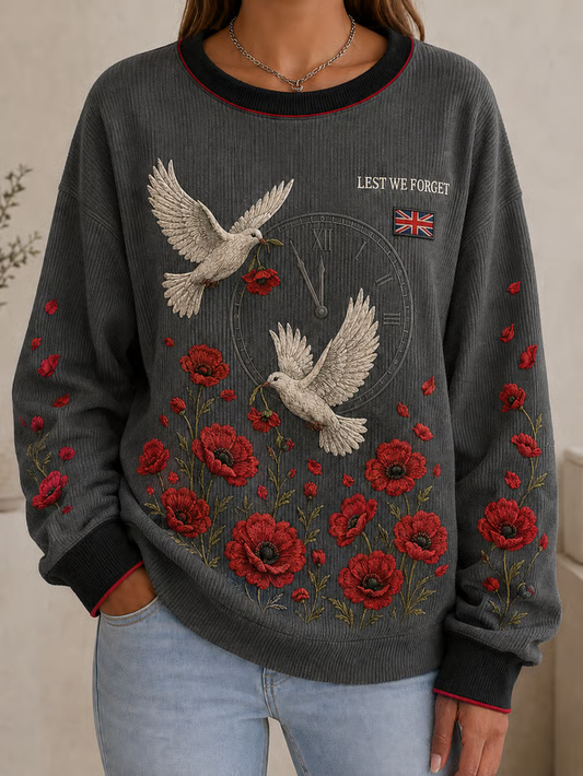 Women's Remembrance Day Ribbed Round-Neck Sweatshirt