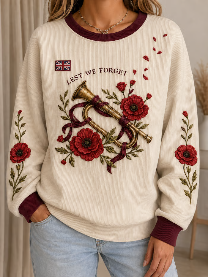 Women's Remembrance Day Ribbed Round-Neck Sweatshirt