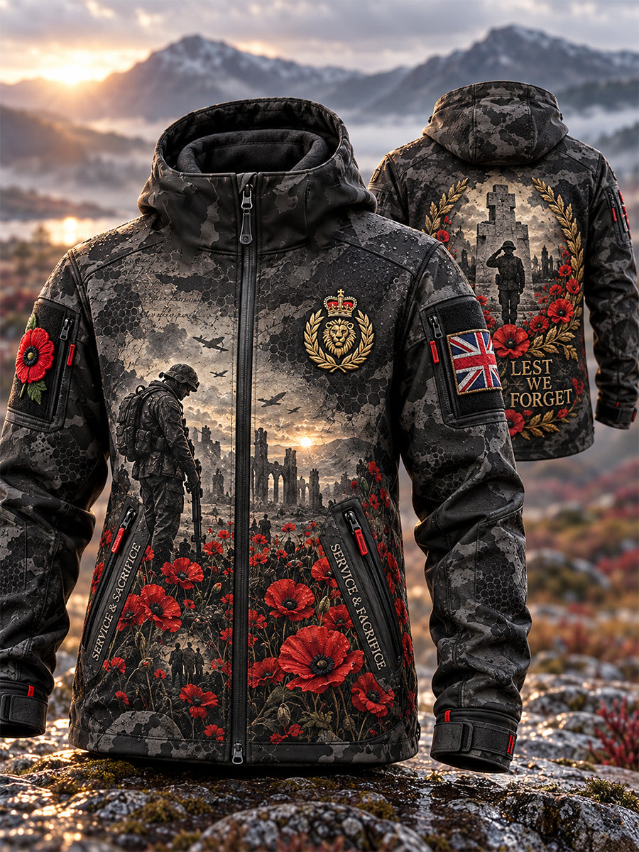 Men's Remembrance Day Lest We Forget Print Zipper Jacket