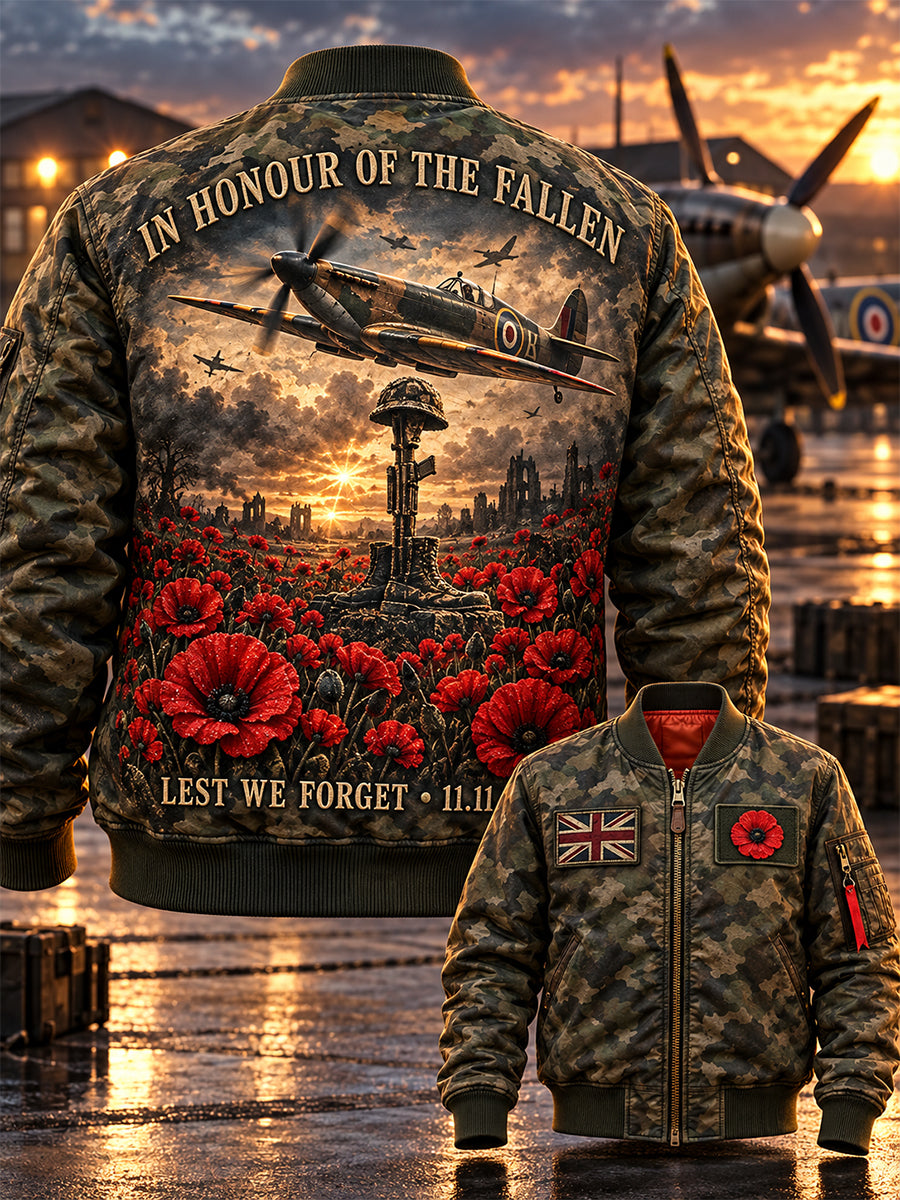 Men's Remembrance Day Lest We Forget Print Zipper Jacket