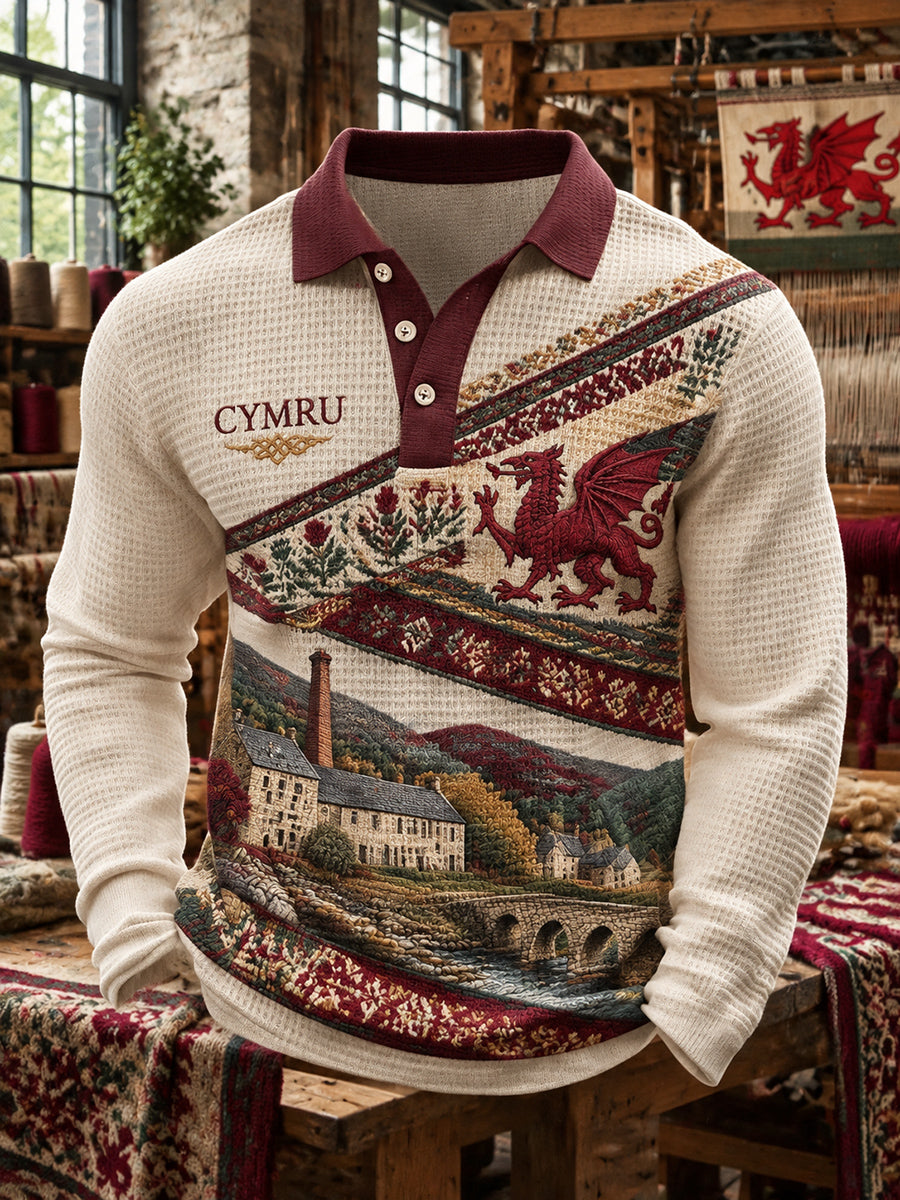 Men's Vintage British Wales Printed Polo Shirt