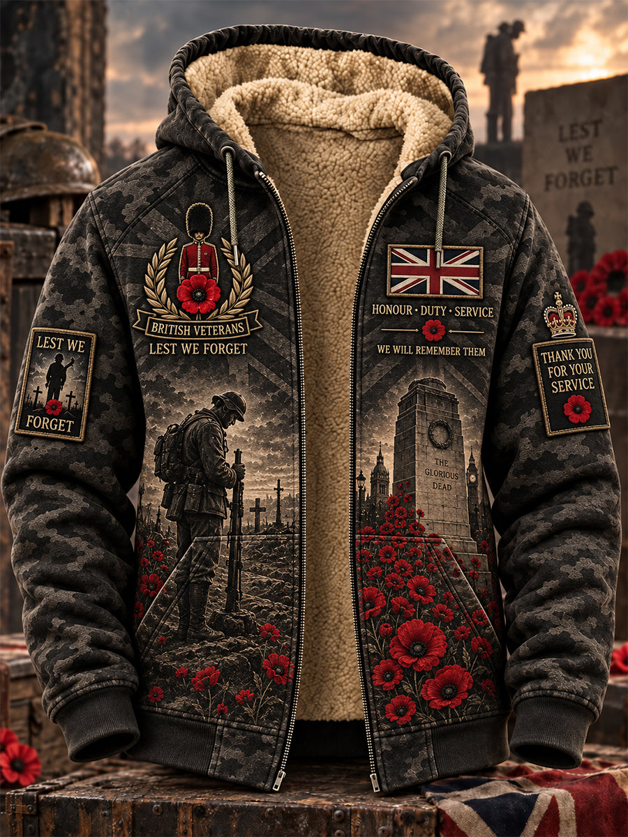 Men's Veteran Memorial Graphic Print Zip-Up Long-Sleeve Hoodie