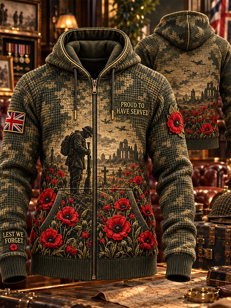 Men's Remembrance Day Lest We Forget Print Zipper Jacket