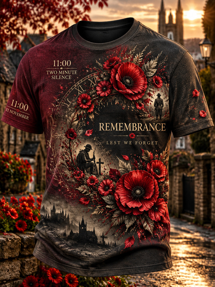 Men's British Remembrance Day Printed Round-neck T-shirt