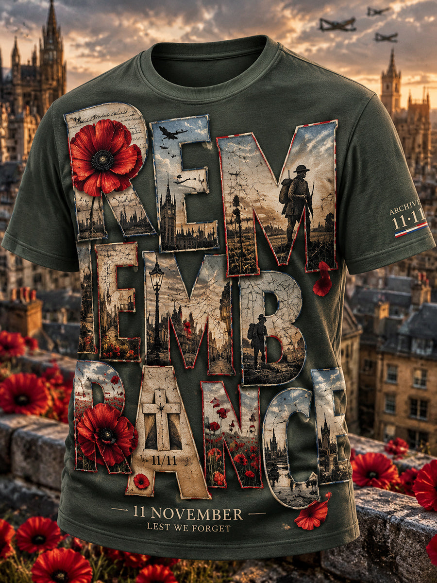 Men's British Remembrance Day Printed Round-neck T-shirt