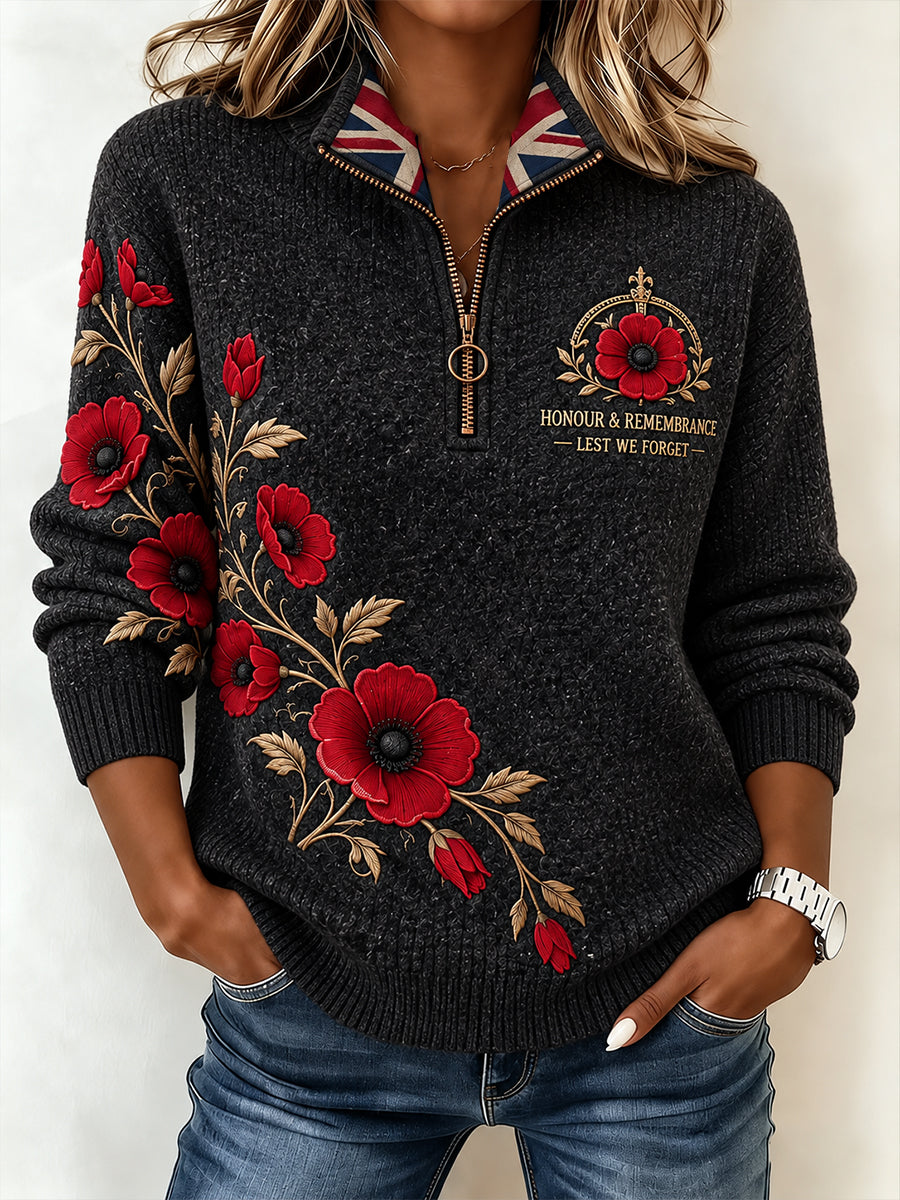 Women's Remembrance Day Lest We Forget Zipper Sweater