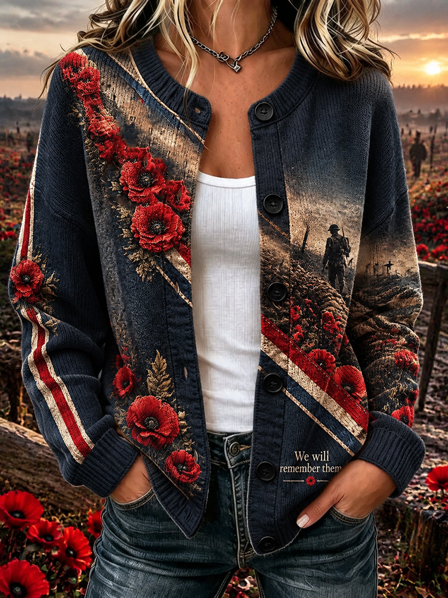 Women's British Remembrance Day Printed Waffle Coat