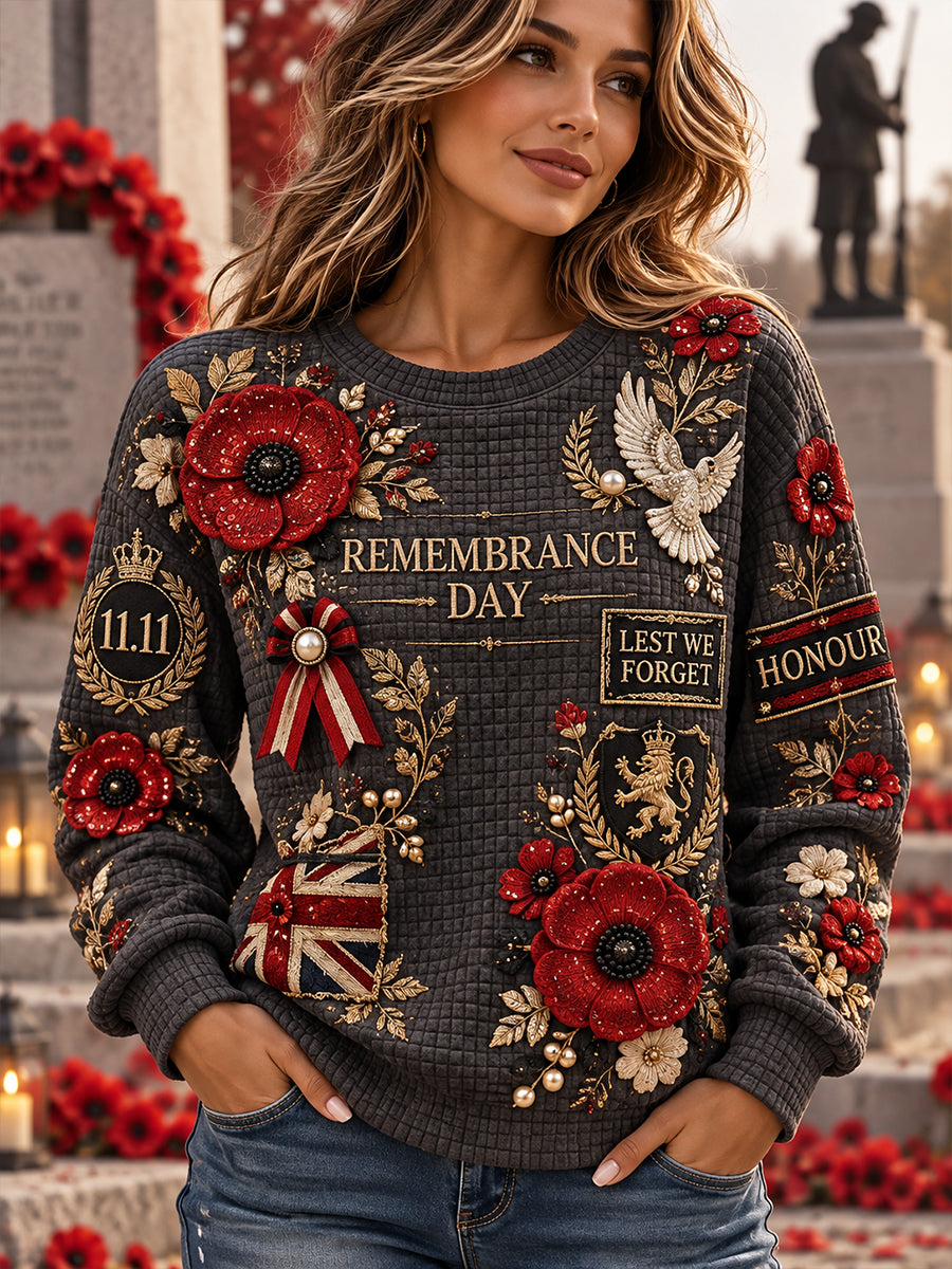 Women's Remembrance Day Print Waffle-Knit Long-Sleeve Sweatshirt