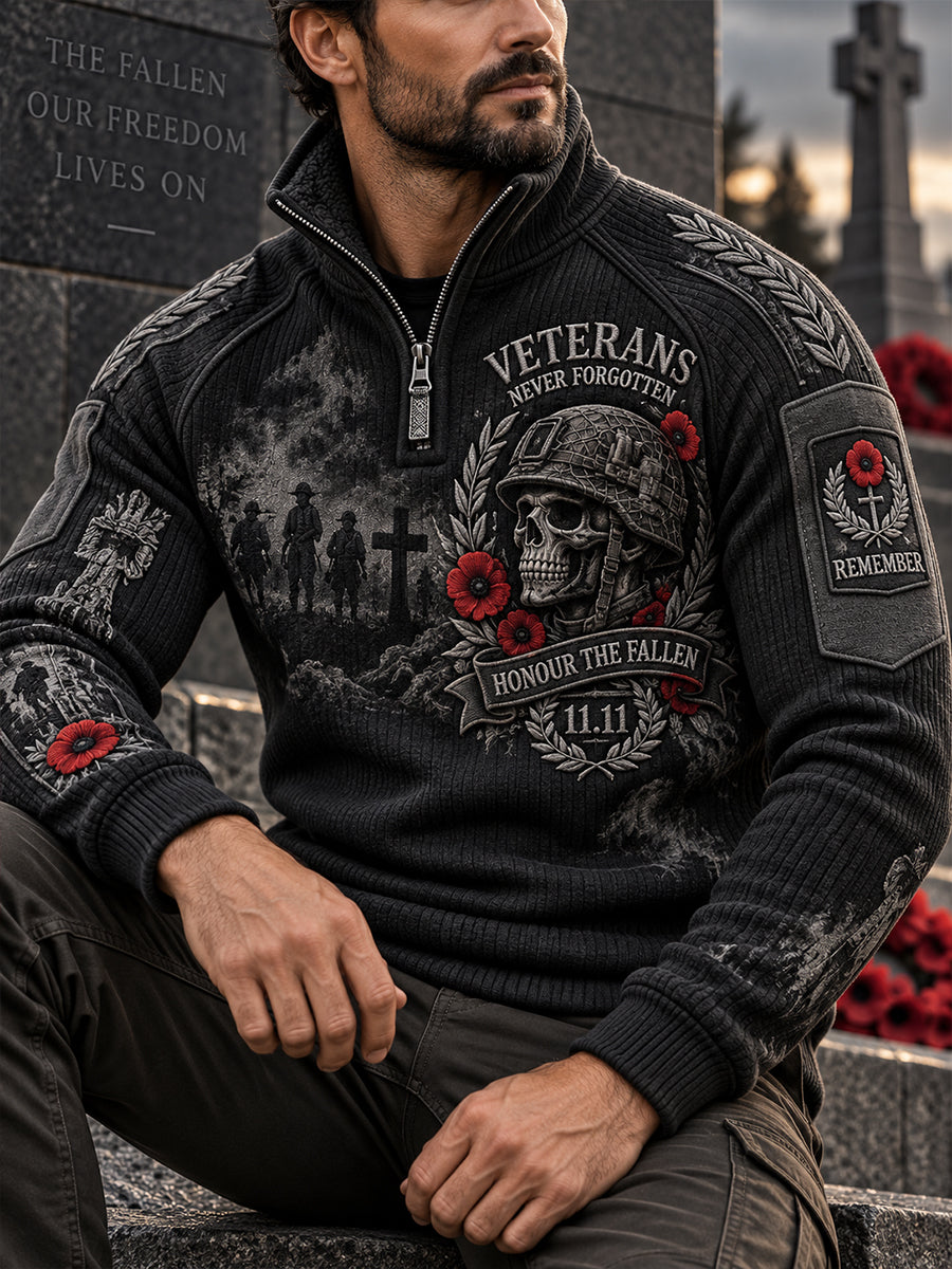 Men's Remembrance Day Veteran-Themed Print Knit Turtleneck Sweatshirt