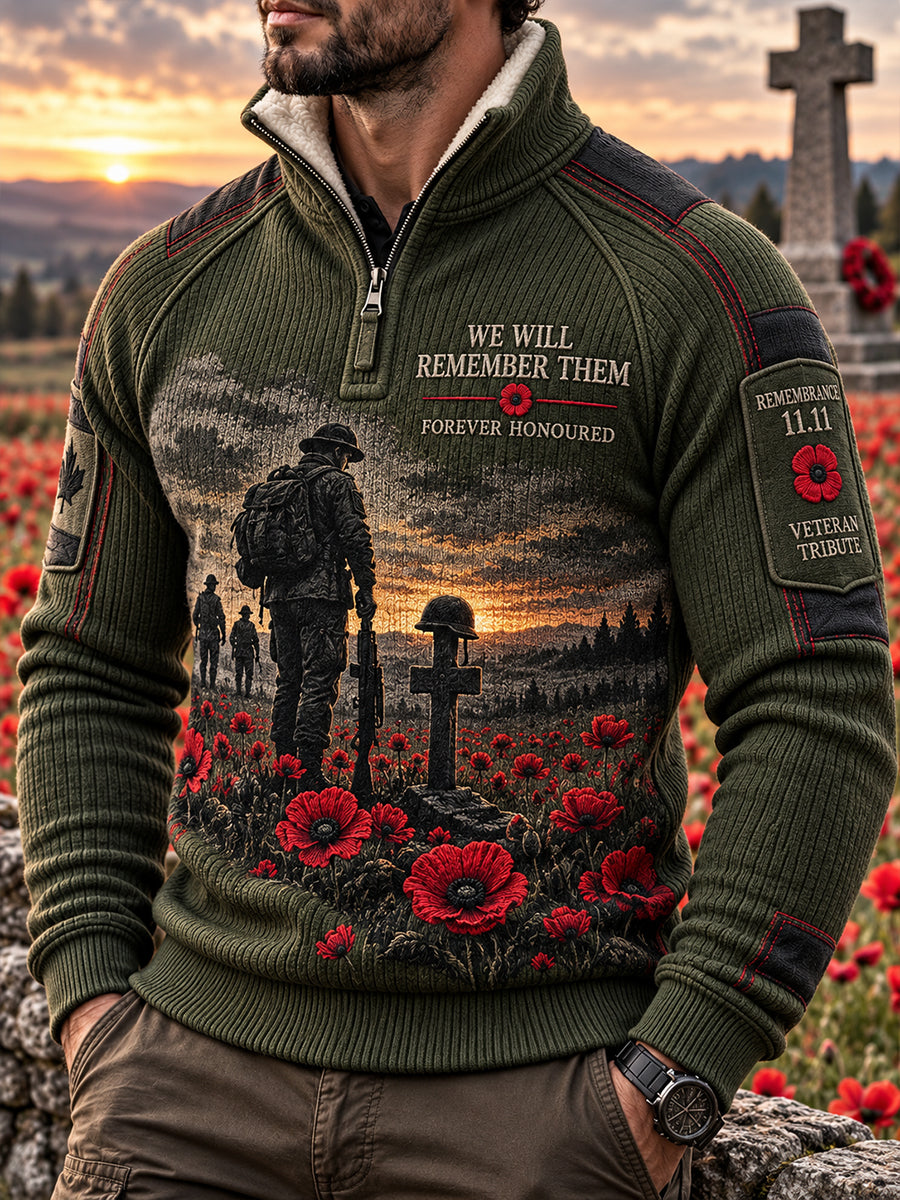 Men's Remembrance Day Veteran-Themed Print Knit Turtleneck Sweatshirt