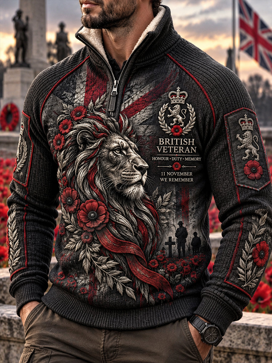 Men's Remembrance Day Veteran-Themed Print Knit Turtleneck Sweatshirt