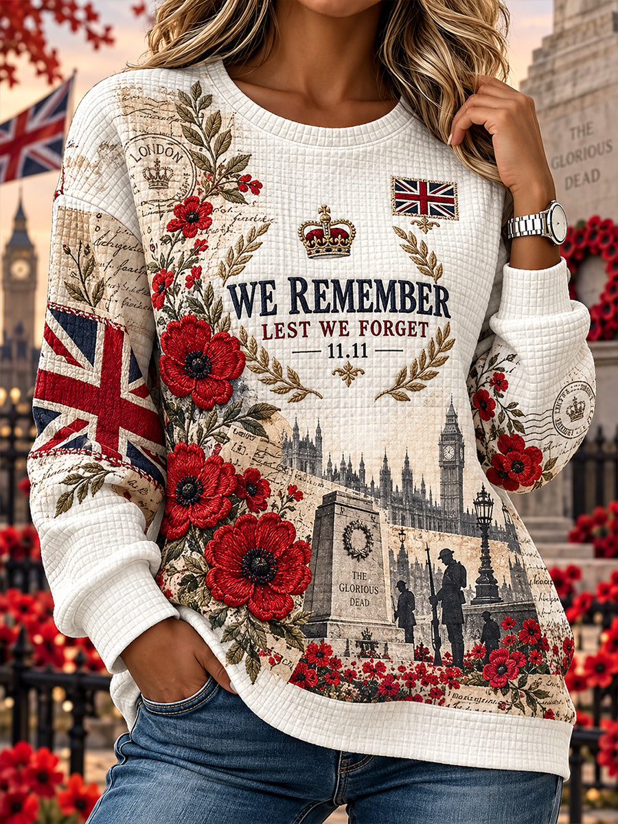 Women's Remembrance Day Print Waffle-Knit Long-Sleeve Sweatshirt
