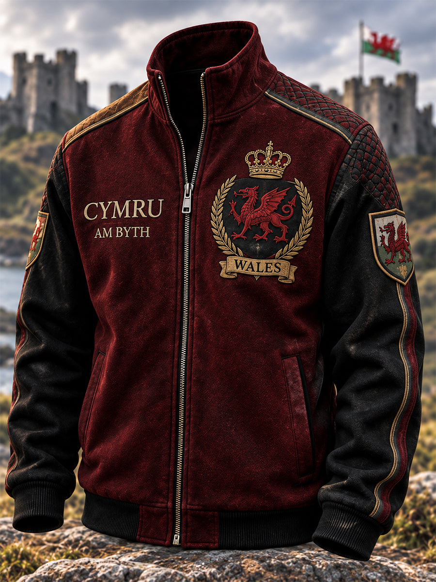 Men's Welsh Red Dragon Printed Zipper Jacket